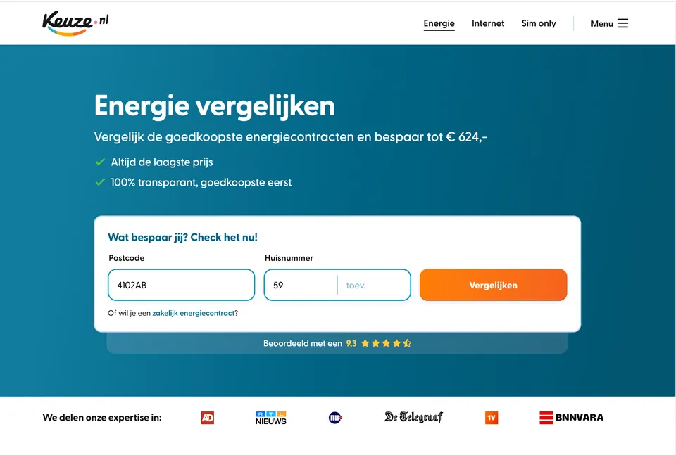 De energievergelijker van Keuze.nl